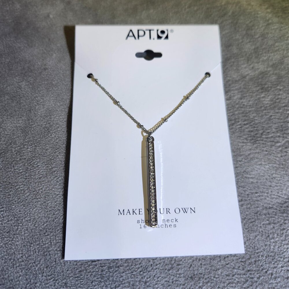 APT 9 Silver Tone CZ Bar Necklace